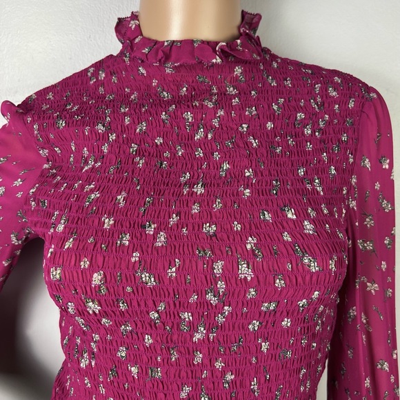 NEW RAG & BONE PINK FLORAL PRINT SMOCKED TOP - Picture 4 of 10